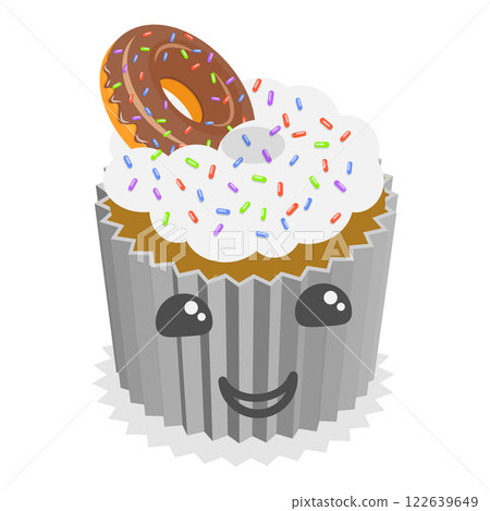 3D Isometric Flat Vector Set of Cute Kawaii Foods, Funny Characters. Item 5 122639649