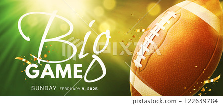 Big game championship banner with realistic 3d rugby ball 122639784