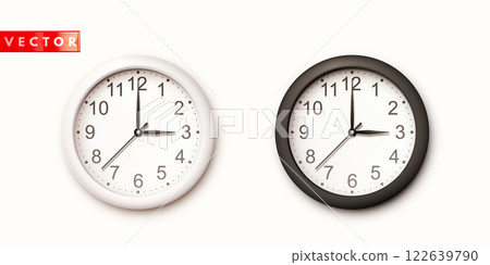 Realistic white and black wall clock isolated on white background Realistic white and black wall clock isolated on white background 122639790