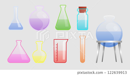 Colorful Laboratory Transparent Glass flask Set Illustration Colorful Laboratory Transparent Glass flask Set Illustration 122639913
