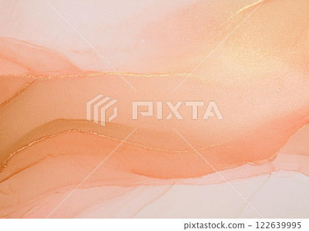 Orange and gold alcohol ink art background 122639995