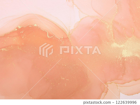 Orange and gold alcohol ink art background 122639996