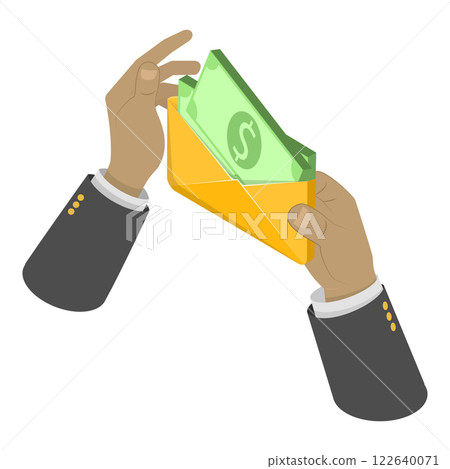 3D Isometric Flat Vector Illustration of Hands Holding Money in Various Forms, Coins, Banknotes, and Cash. Item 6 122640071
