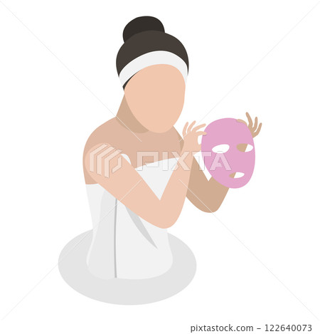 3D Isometric Flat Vector Illustration of Facial Mask, Skin Care and Acne Treatment. Item 4 3D Isometric Flat Vector Illustration of Facial Mask, Skin Care and Acne Treatment. Item 4 122640073