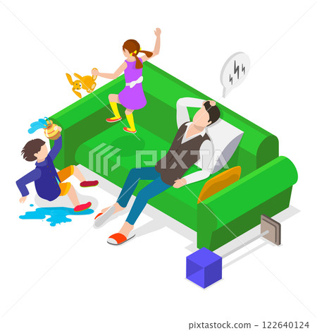 3D Isometric Flat Vector Illustration of Hyperactive Children , ADHD Signs and Symptoms. Item 3 122640124