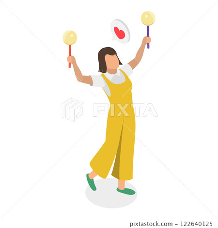3D Isometric Flat Vector Illustration of K Pop Music Fans, Supporters displaying placards at event.. Item 2 122640125