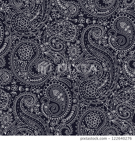 Monohcrome seamless pattern with Paisley motifs Monohcrome seamless pattern with Paisley motifs 122640276