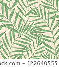 Seamless vector pattern palm dypsis leaves. Summer palm leaves tropical fabric design. Dypsis lutescens seamless pattern. Vector endless illustration. 122640555
