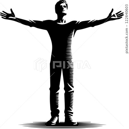 silhouette of businessman, black silhouette of a man with his arms outstretched vector 122640603