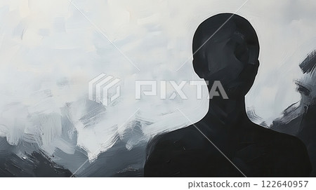 Mysterious ghostly woman with long black hair, evoking deep sorrow, loneliness, and the darkness of depression Mysterious ghostly woman with long black hair, evoking deep sorrow, loneliness, and the darkness of depression 122640957