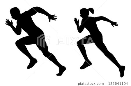 Running man and woman, young athletes run in a race, running people silhouettes 122641104