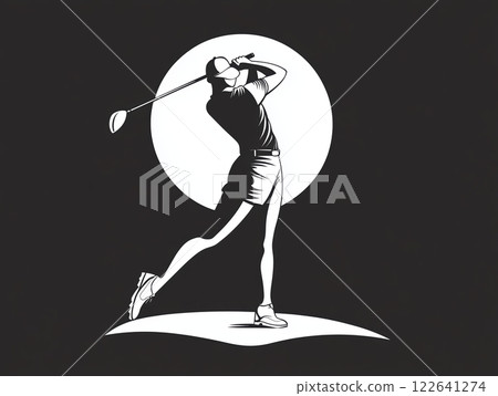 Minimalist black and white logo representing feminine softness in golf apparel design 122641274