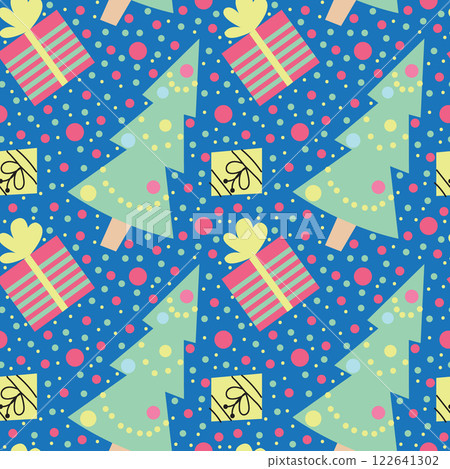 Decorated Christmas tree with gifts. Seamless pattern. Decorated Christmas tree with gifts. Seamless pattern. 122641302