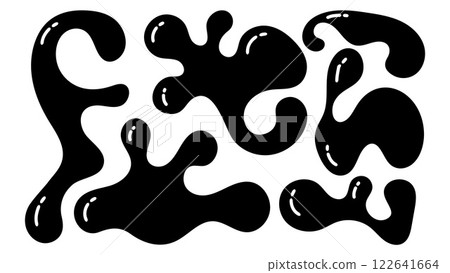 Irregular black organic blobs in various shapes creating a playful visual composition Irregular black organic blobs in various shapes creating a playful visual composition 122641664