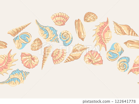 Seamless pattern with seashells. Tropical underwater mollusk shells illustration. 122641778