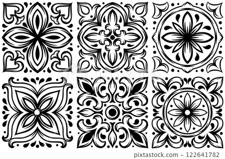 Portuguese ceramic tile pattern. Mediterranean traditional ornament. Italian or spanish majolica. 122641782