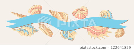 Background with seashells. Tropical underwater mollusk shells illustration. 122641839