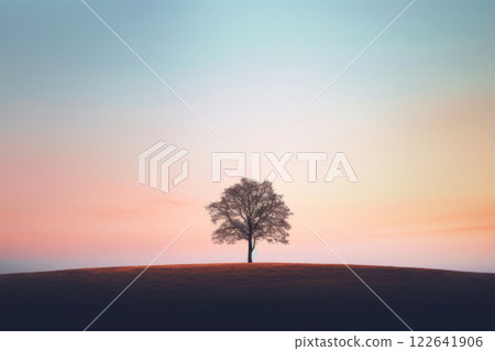 Lone tree silhouette on hill at sunset - Stock Illustration [122641906 ...