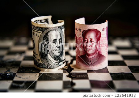 US Dollar vs Chinese Yuan on chessboard. Concept of economic rivalry 122641938