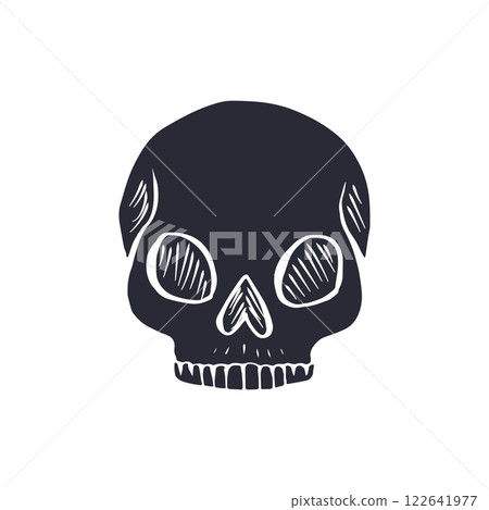 Hand drawn black silhouette human skull isolated on white background Hand drawn black silhouette human skull isolated on white background 122641977