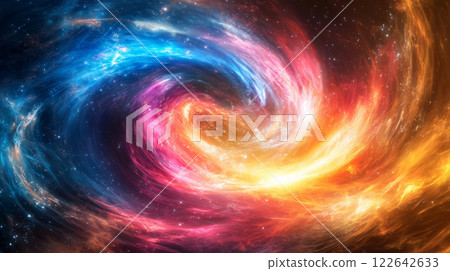 A whirlpool of bright plasma waves, glowing in pinks, oranges, and blues. 122642633