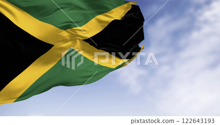 Close-up of Jamaica national flag waving Close-up of Jamaica national flag waving 122643193