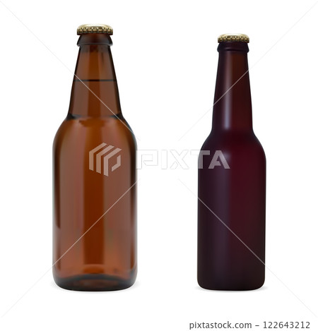 Brown glass beer bottle set, vector mockup template Brown glass beer bottle set, vector mockup template 122643212