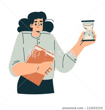 Time Management with Woman Character with Hourglass Organizing Efficient Business Process Vector Illustration 122643254