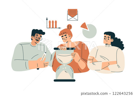 Time Management with Man and Woman Character with Hourglass Organizing Efficient Business Process Vector Illustration 122643256