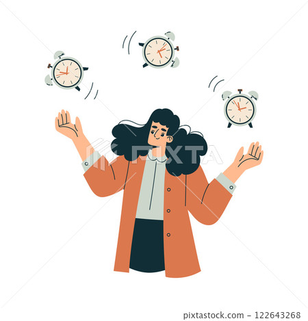 Time Management with Woman Character Juggle Clock Dial Organizing Efficient Business Process Vector Illustration 122643268
