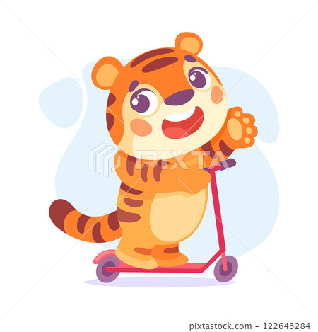 Striped Little Tiger Animal Ride Skateboard Vector Illustration 122643284