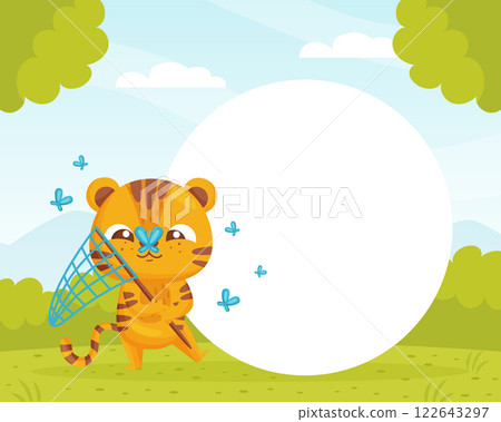 Note Card with Cute Tiger Animal Vector Template 122643297