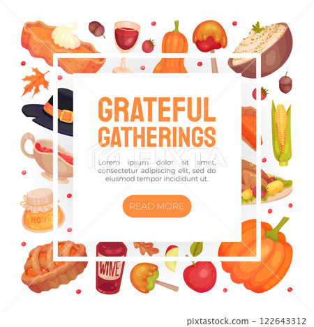 Thanksgiving Banner with Autumn Fest Object Vector Template 122643312