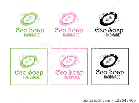 Eco handmade soap logos in green, pink and black colors Eco handmade soap logos in green, pink and black colors 122643409