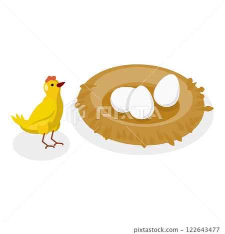 3D Isometric Flat  Set of Chickens. Item 1 122643477