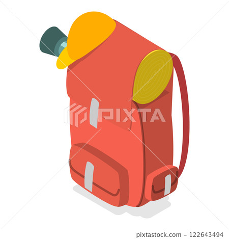 3D Isometric Flat Set of Traveler Camp Knapsacks. Item 4 3D Isometric Flat Set of Traveler Camp Knapsacks. Item 4 122643494