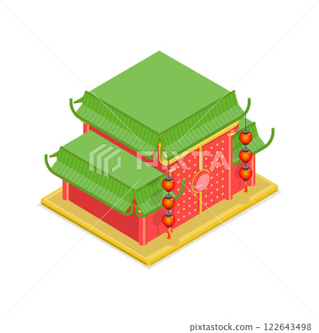 3D Isometric Flat  Set of Chinese Temples. Item 3 122643498