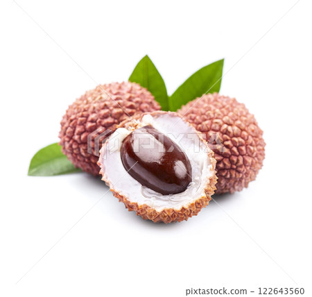 Lychee fruits with leaves Lychee fruits with leaves 122643560