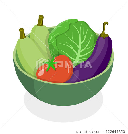3D Isometric Flat  Icon of Vegetable Bowls Set. Item 3 122643850