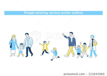 Family in various winter clothes set 122643860