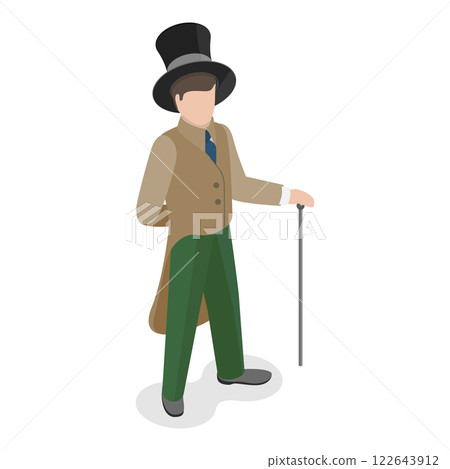 3D Isometric Flat  Set of Victorian Period Characters and Objects. Item 5 122643912