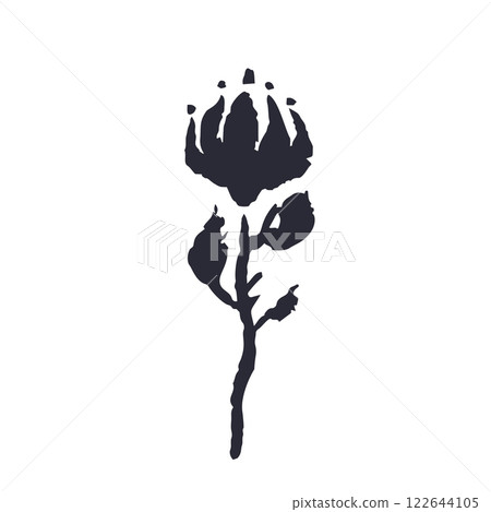Black and white minimal rustic inky flower silhouette Black and white minimal rustic inky flower silhouette 122644105
