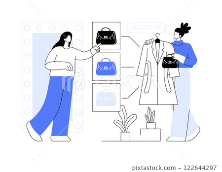 Choosing accessories isolated cartoon vector illustrations. Choosing accessories isolated cartoon vector illustrations. 122644297