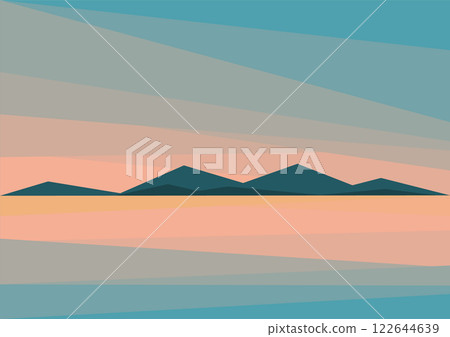Scandinavian landscape with sea and mountains vector illustration. Norwegian fjord. Nordic nature landscape 122644639