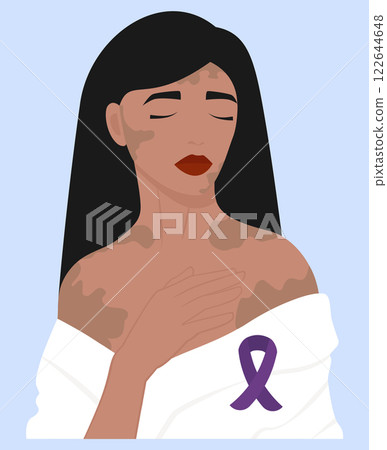 World Leprosy Day 30 January. Woman with violet color ribbon. Awareness, healthcare and medicine 122644648