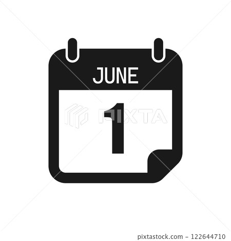 Vector icon page day calendar - 1 June month Vector icon page day calendar - 1 June month 122644710