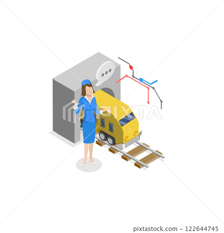 3D Isometric Flat  Illustration of Train Conductor. Item 2 122644745