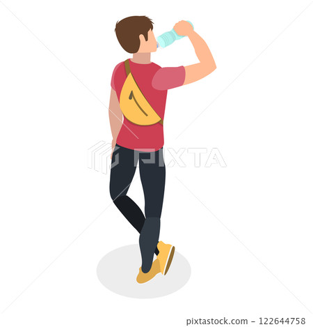 3D Isometric Flat Illustration of People With Backpacks. Item 4 3D Isometric Flat Illustration of People With Backpacks. Item 4 122644758