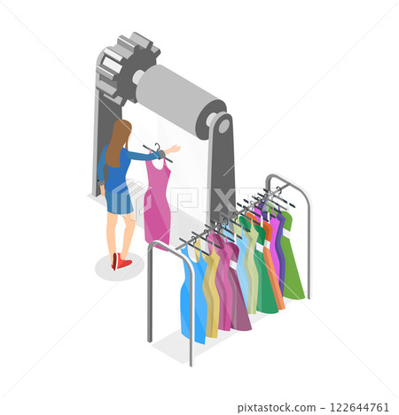 3D Isometric Flat  Illustration of Apparel Manufacturing. Item 1 122644761