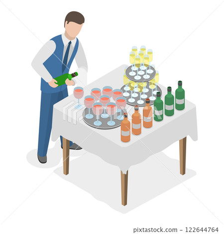 3D Isometric Flat  Set of Catering Services. Item 4 122644764